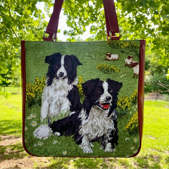 Vintage Y2K Isabella Fiore Border Collie Purse w. Red Leather & Sequins - Picture 3 of 14